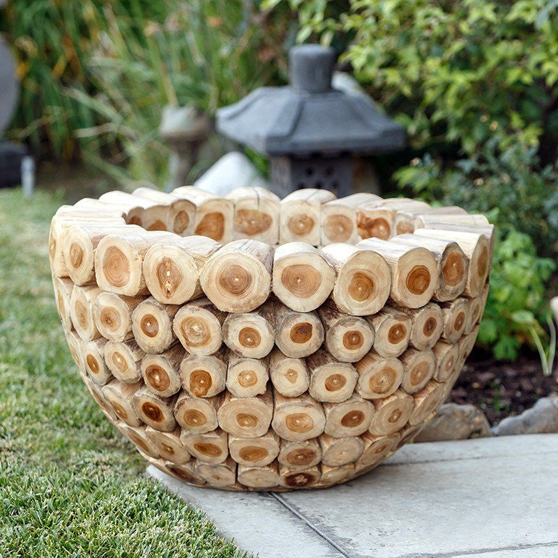 teak plant pot Garden Age Supply Habini Teak Branch Pots