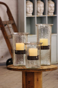 Kalalou Original Glass Candle Cylinder With Rustic Insert