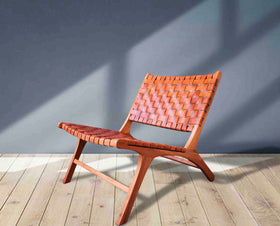 Teak wood and Leather Lounge Chair  by Artisan Living