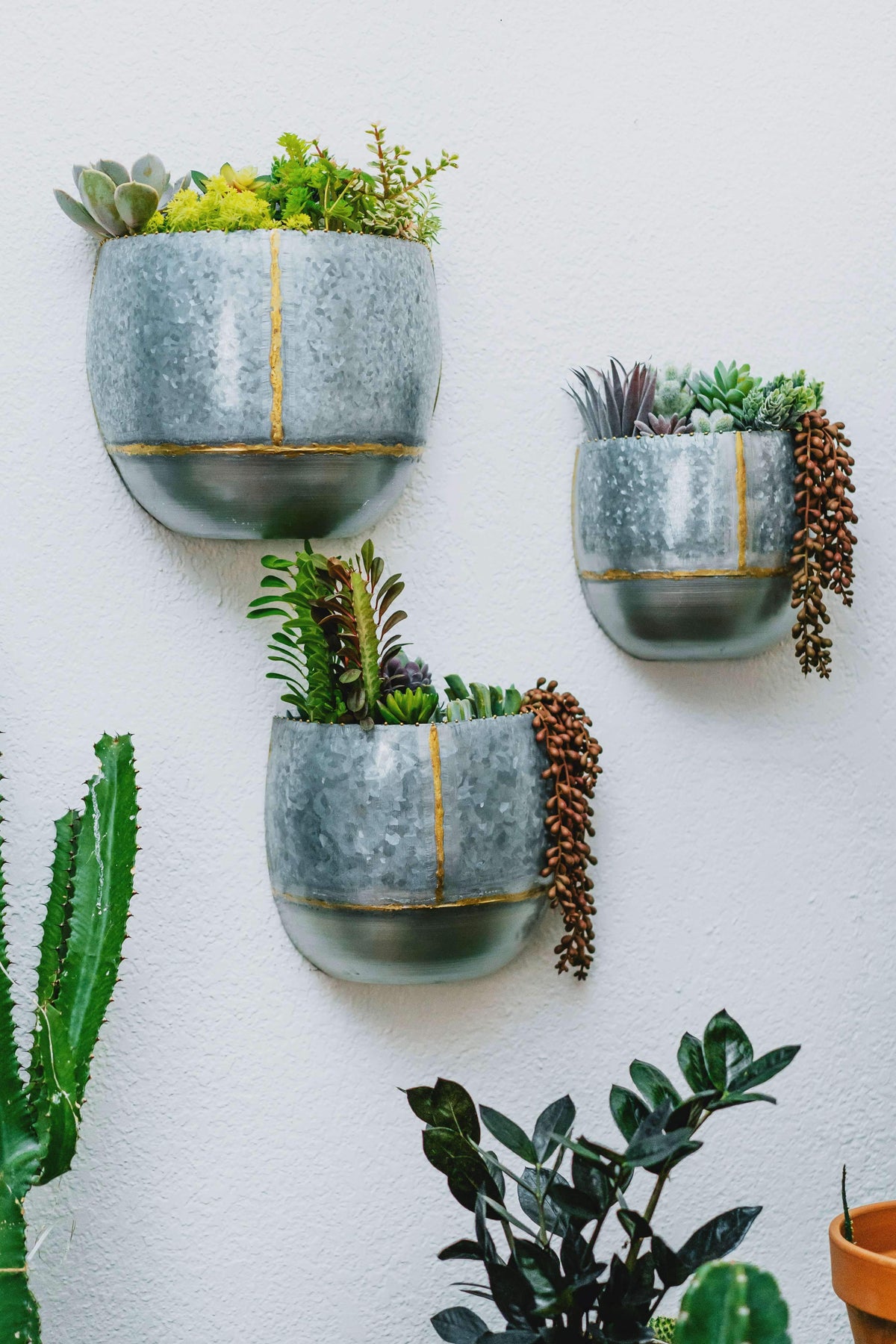 iron wall hanging planter Set of 3 Briza Pocket Wall Hanging Planters & Tabletop Planters by Artisan Living