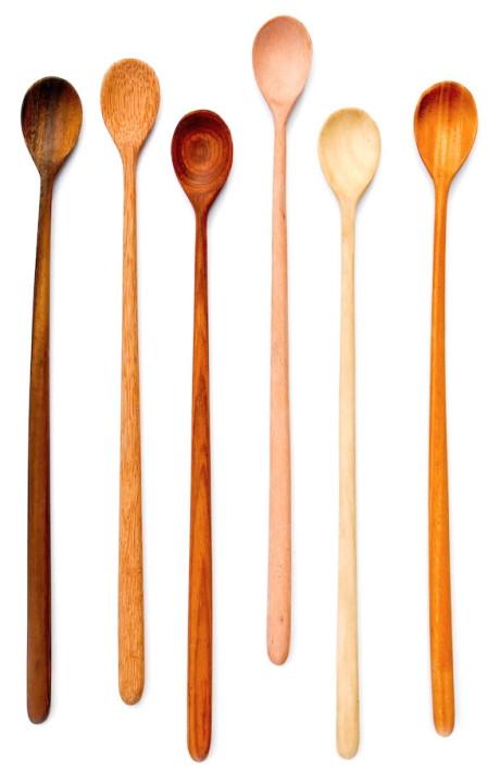 Long Handle Wooden Tasting Spoons- Set Of 6- Chef Tasting/Stirring Spo